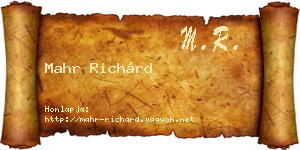 Mahr Richárd névjegykártya